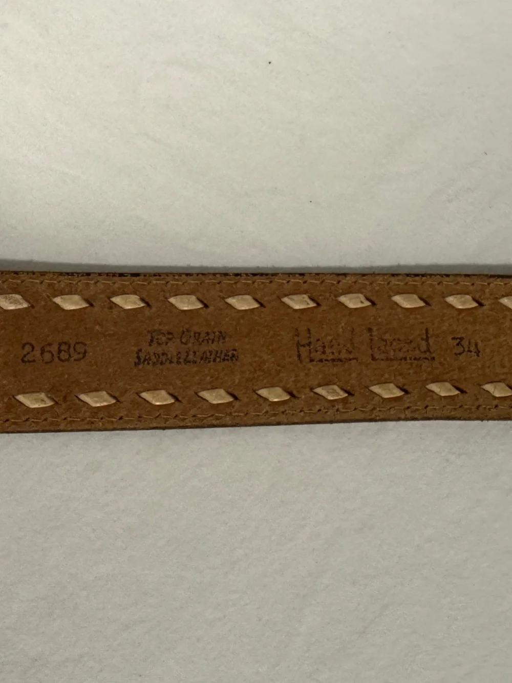Vintage Hand Laced Top Grain Saddle Leather Buckstitch Belt Watertown SO DAK 34”
